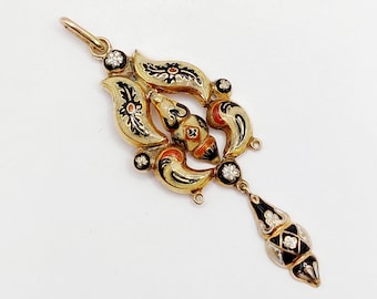 French victorian pendant 18k gold forming a sphere finely decorated with black and blue enamel (circa 1900) antique charm