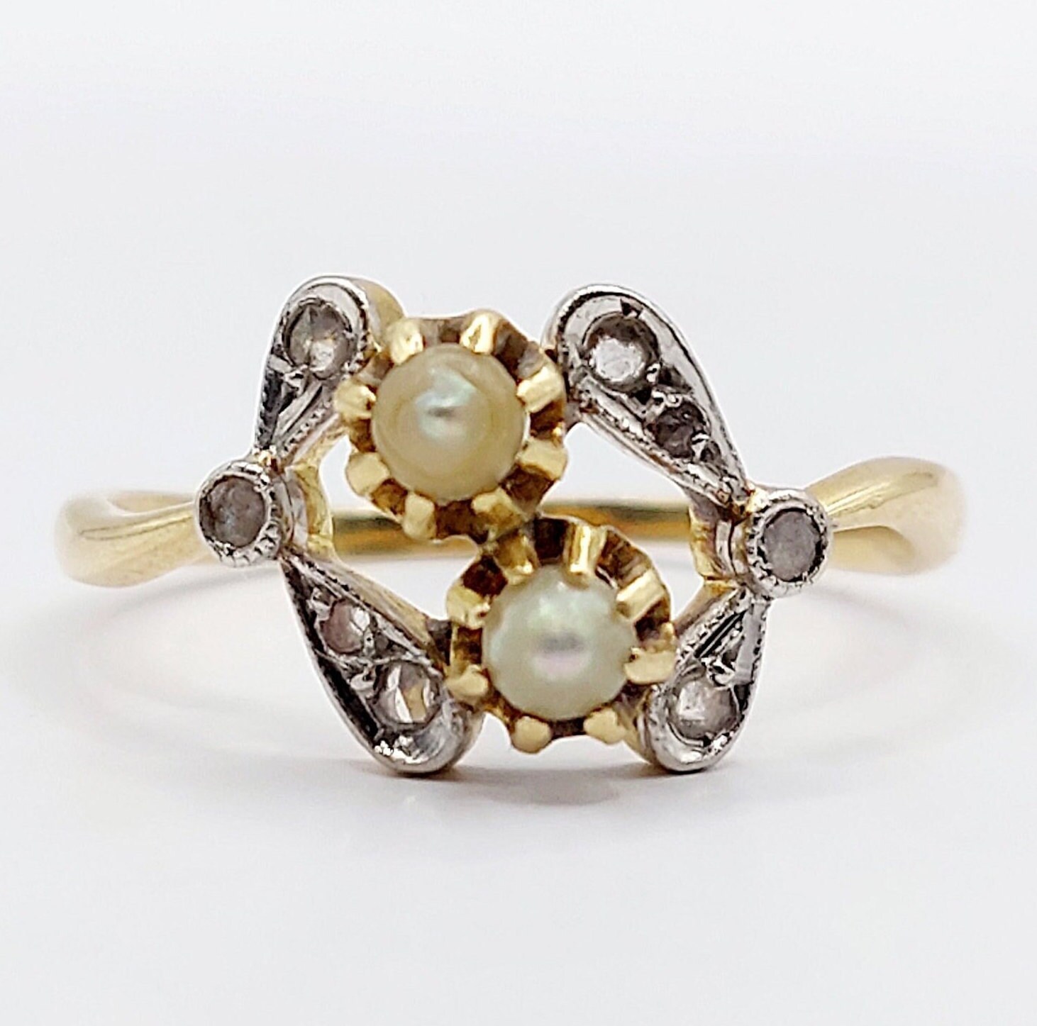 Bague Or Rose 18k Perles - Style Marquise Victorienne (Vers 1900) - Taille 54