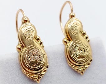 Boucles D'oreilles Dormeuses Antique Or Rose 18k Avec Pierres Blanches Serties Griffes - Circa 1920 - Occasion