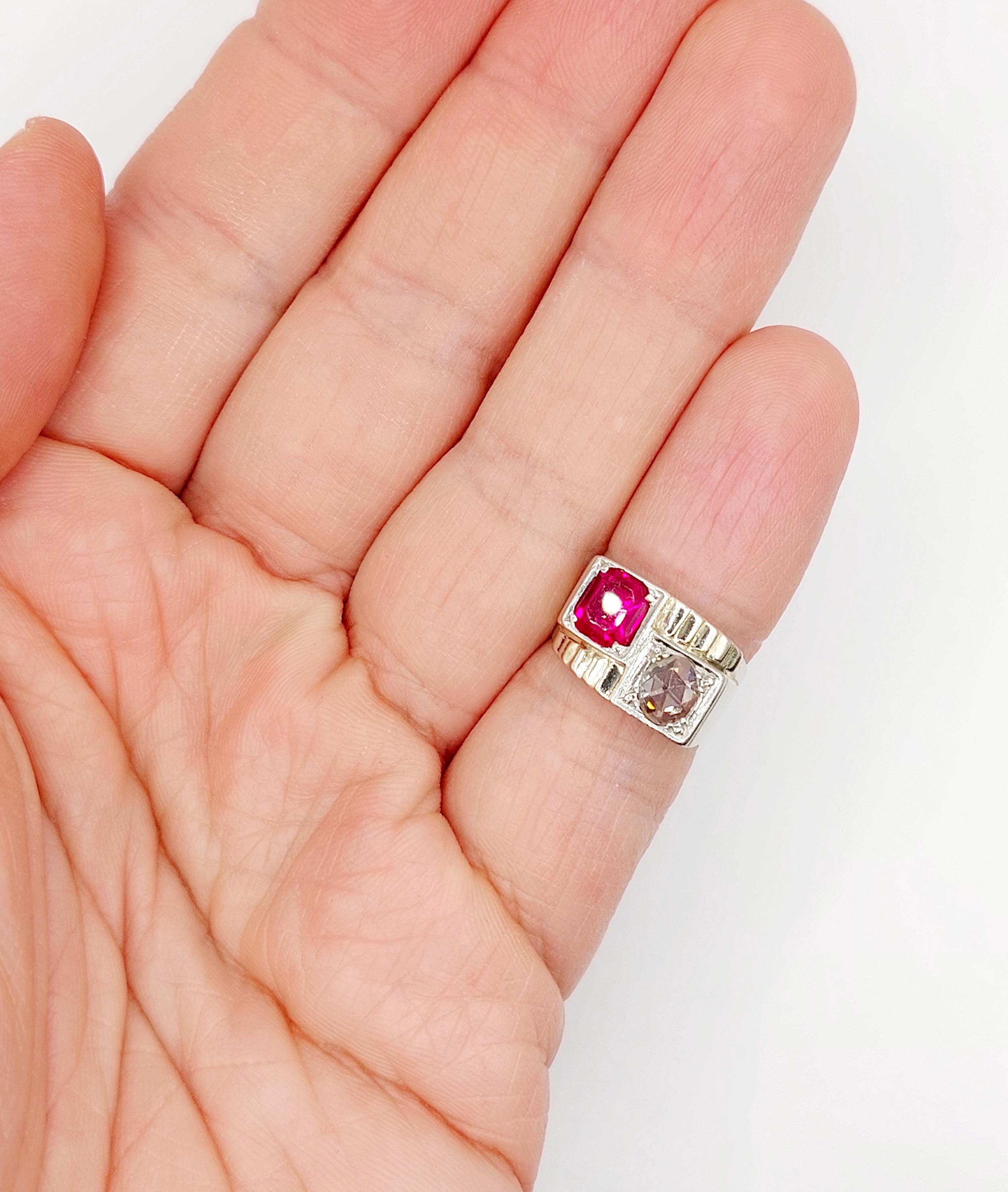 【限定値下げ】French Antique Tank Ring 18k pt French Art Deco Tank Ring 18k White Gold Set With a 0.55
