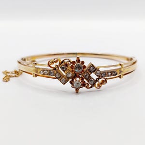 Antique bracelet 9k gold and rose cut diamonds on foiled back (circa 1890) bangle