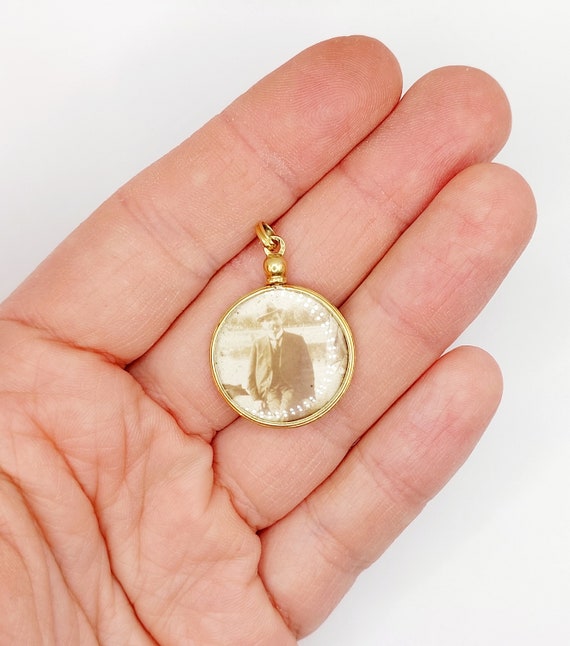 French antique secret locket pendant 18k gold pho… - image 7