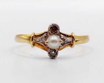 Bague Victorienne Or Rose 18k Avec Perles - Taille 61 - Circa 1880 - Occasion