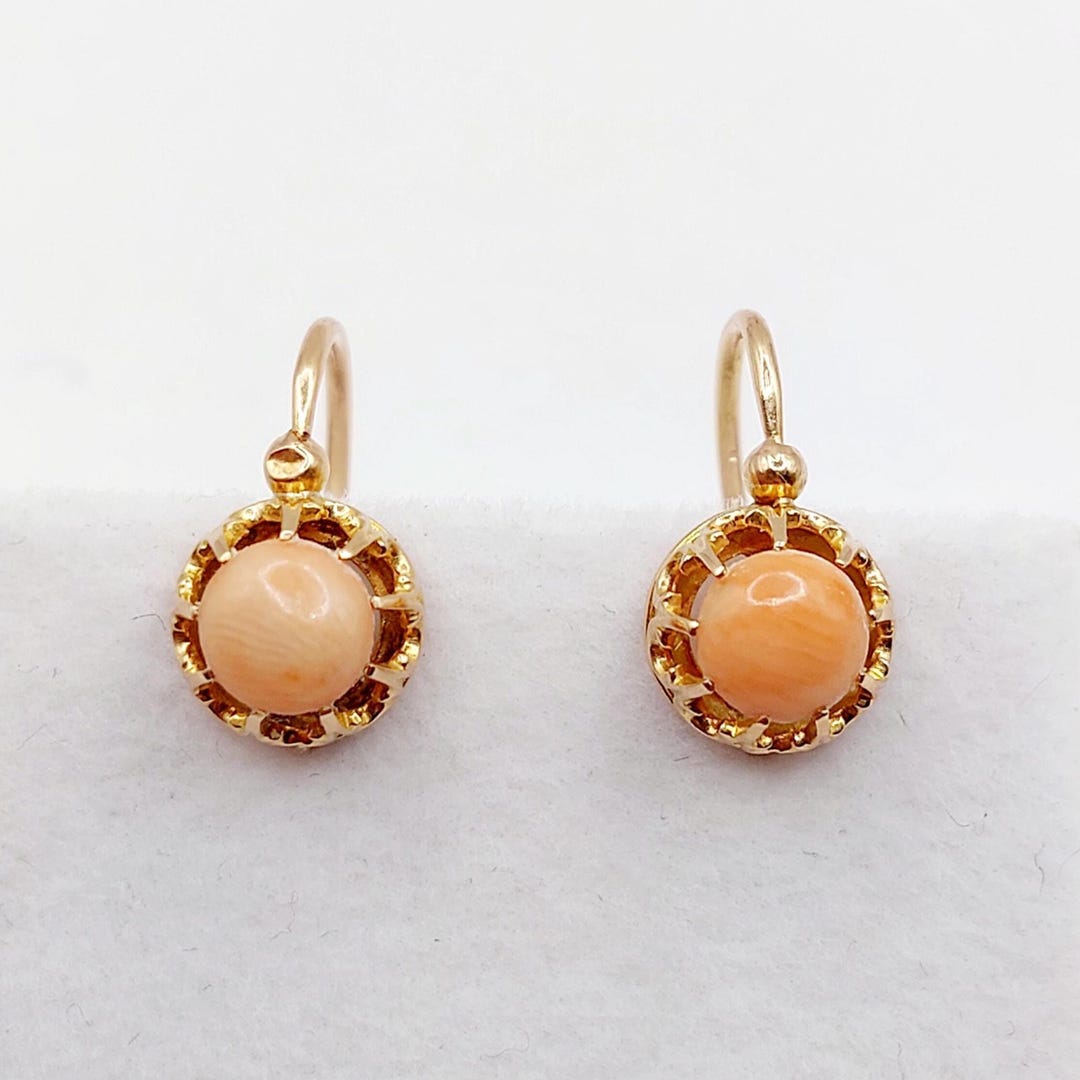 Boucles D'oreilles Dormeuses Antique Or Rose 18K - Cabochon De Jais Noir - Style Napoléon III Vers 1900