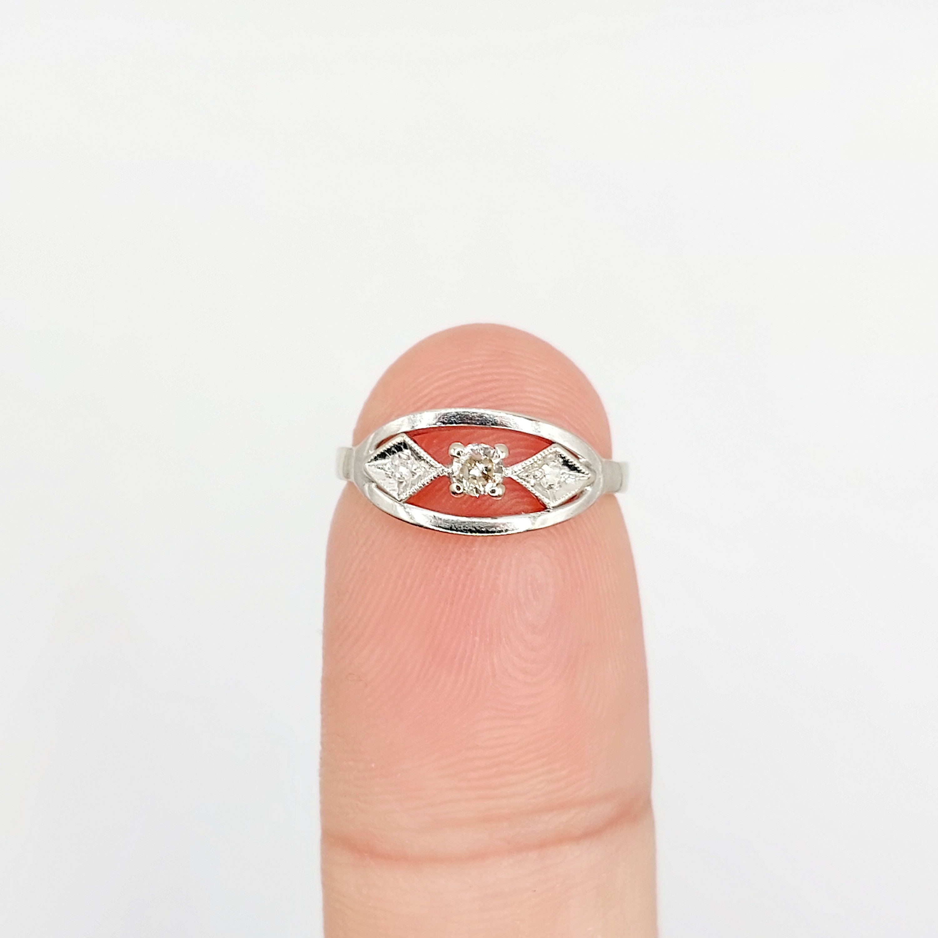 Bague Art Déco Or Blanc 18 Carats Avec Perle Et Griffes - Taille 53, Vintage Circa 1950, Occasion