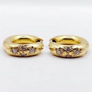 Vintage XXL large hoops earrings 18k gold set with 0.40 carats of diamonds in star settings, créoles