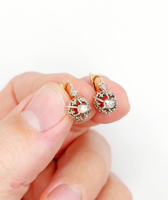 French Victorian sleepers 18k rose gold set with … - image 3