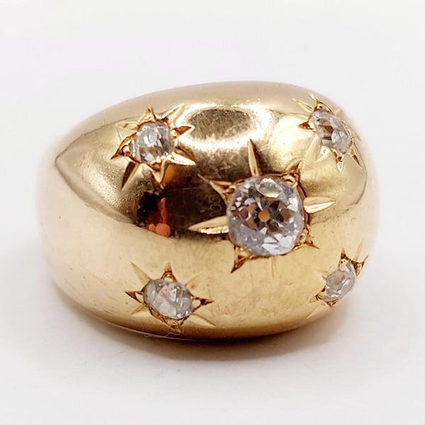 French bombé domed ring 18k rose gold and 0.80 carats of old mine cut diamonds (circa 1950) art deco