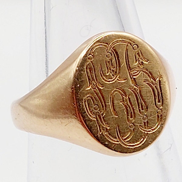 French antique signet ring 18k gold finely chiseled with letters (circa 1900) stacker, seal