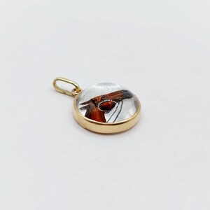 May include: A gold pendant with a clear glass cabochon featuring a painted image of a horse's head.