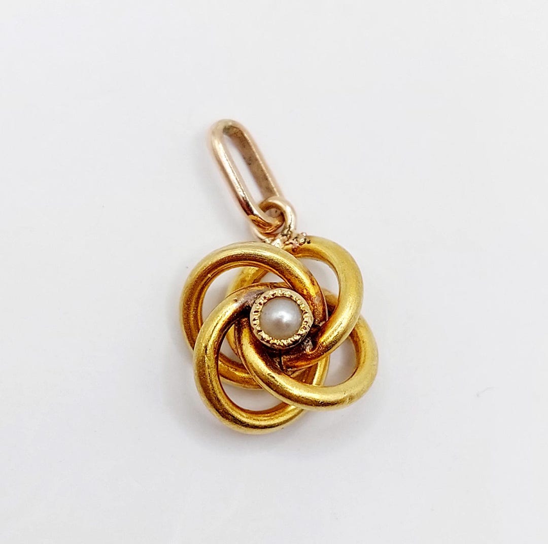 Pendentif Ajouré Perle Suspendue - Plaqué Or Vintage, Décor Feuillage, Occasion