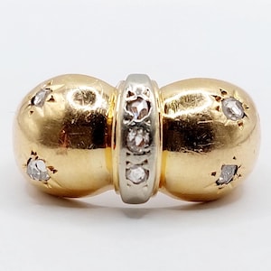 French art deco tank ring 18k gold knot shaped set with rose cut diamonds in star setting (circa 1920)