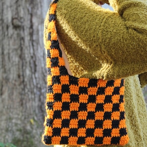 Checkered Crochet Shoulder Bag