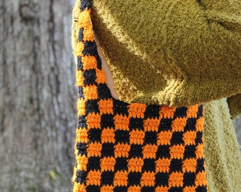 Checkered Crochet Shoulder Bag