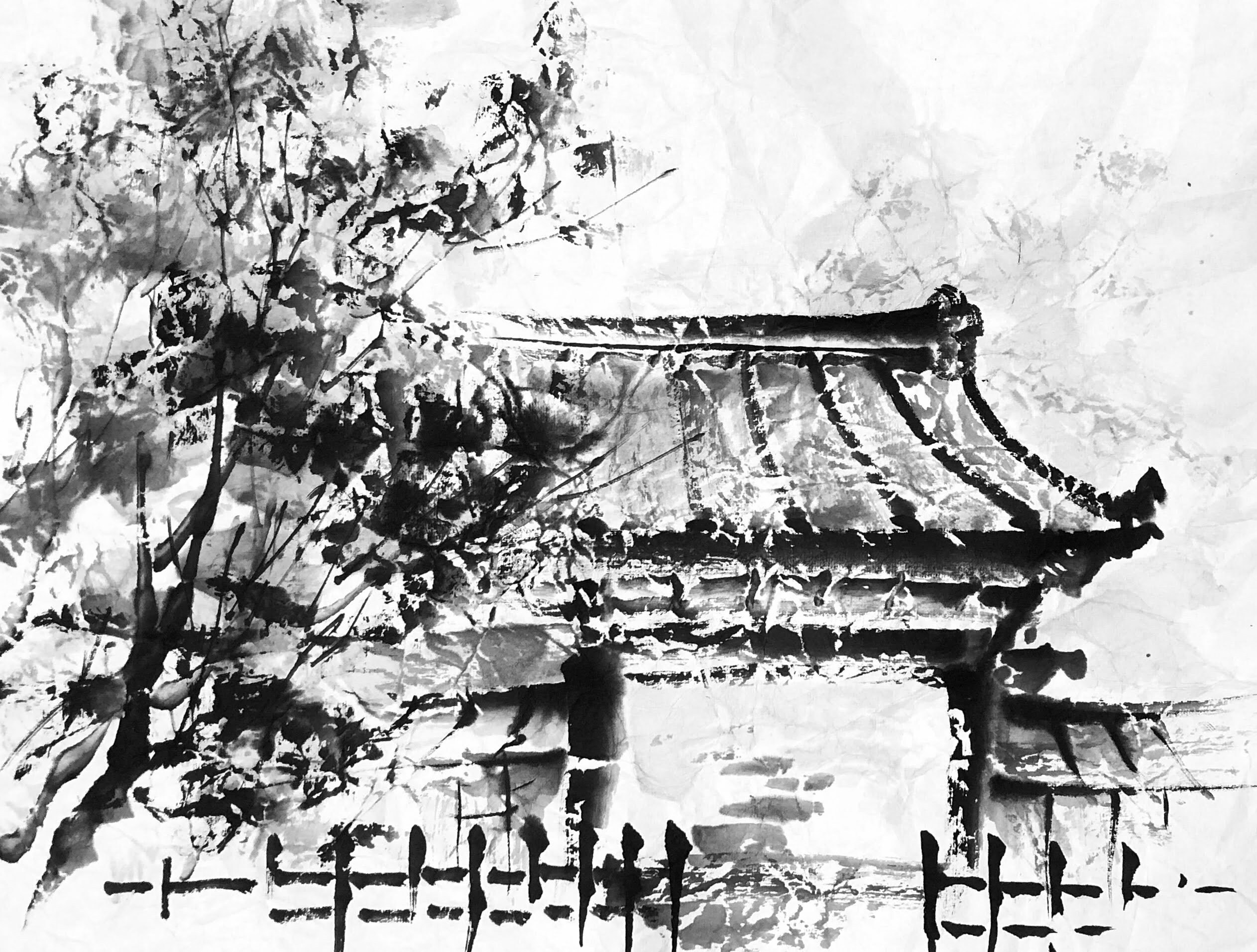 Gates Original Painting Japanese Ink Painting Sumie Etsy