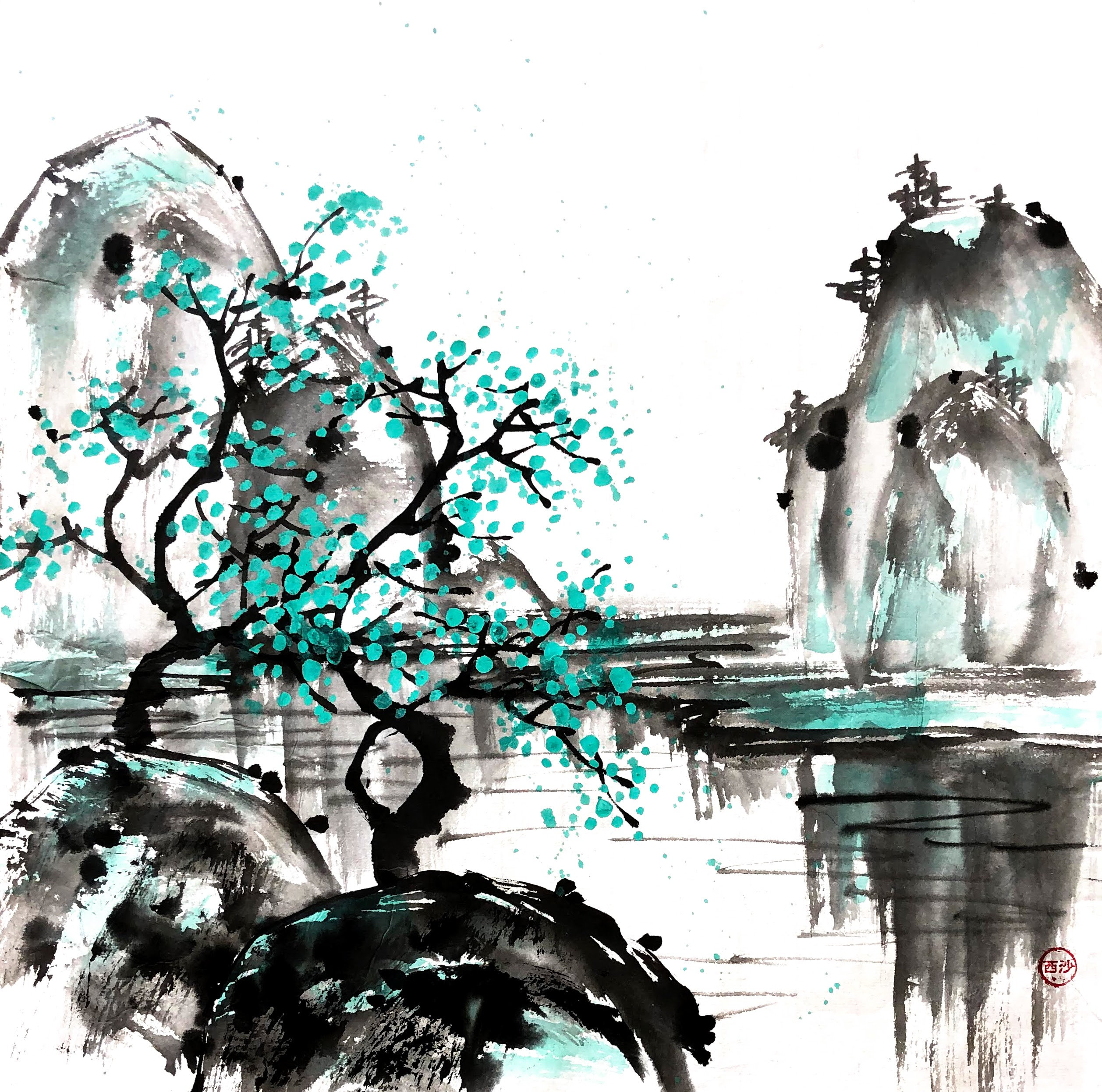 Japanese Spring Landscape Painting Japanese Ink Painting Etsy