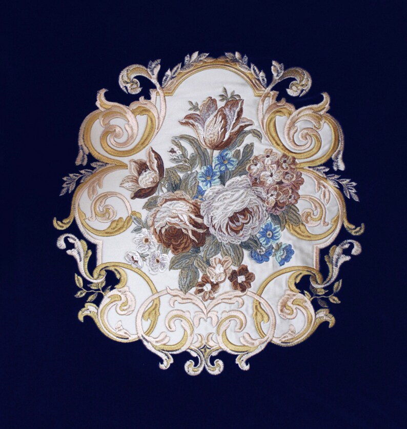 Embroidery Velvet Upholstery Fabric Aubusson Rose Bouquet Etsy