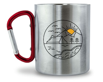 SYP * tent with sun - stainless steel cup with carabiner handle