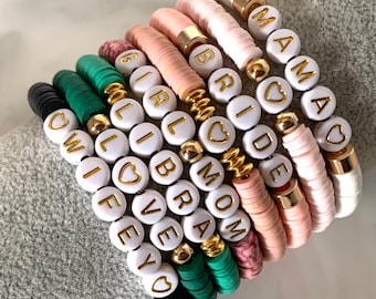 Custom Name Bracelet, Personalized Clay Beaded Couple & Best Friend Bracelet, Perfect Birthday Gift for Her, Bff, Bestie
