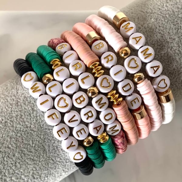 Custom Name Bracelet, Personalized Clay Beaded Couple & Best Friend Bracelet, Perfect Birthday Gift for Her, Bff, Bestie