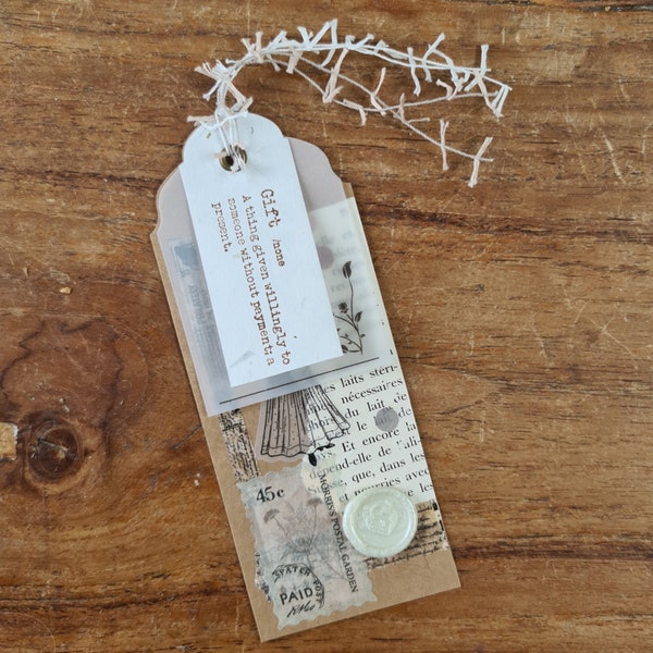 Vintage nostalgic paper bookmark, gift tag / nature mixed paper