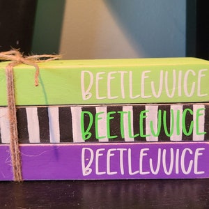 Beetlejuice decor, mini book stack, mini books, tiered tray decor, home decor, wood decor, home decor, Beetlejuice the movie, Beetlejuice