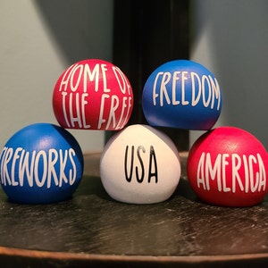 4th of July decor, 4th of July, mini decor, tiered tray decor, wood decor, mini wood balls, Independence day