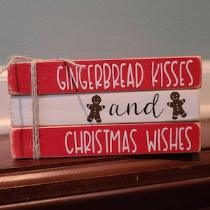 Christmas Mini book stack, mini book stack, Christmas decor, gingerbread decor, mini decor, tiered tray decor, farmhouse decor, wood decor