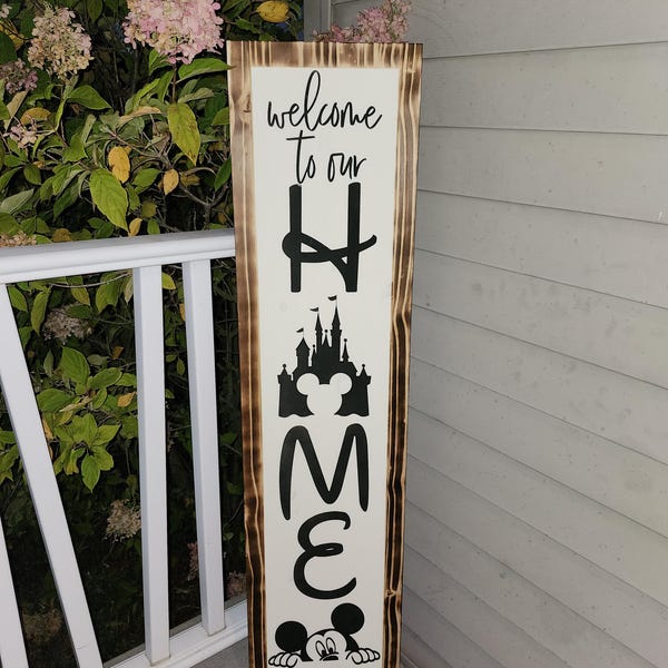 Decoración de Disney, porche, decoración del hogar, letrero de madera, decoración de Mickey Mouse, bienvenido a nuestro hogar