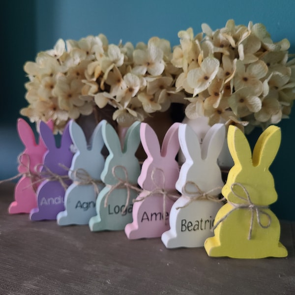 Easter decor,mini bunnies, wood bunnies, tiered tray decor, bunny decor, pastel bunnies, personalized bunny, farmhouse decor, basket stuffer