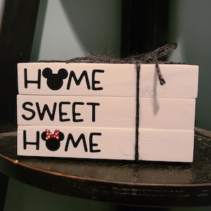 Mini book stack, Disney decor,, Mickey mouse decor, Minnie mouse decor, home sweet home, wood books, tiered tray decor, home decor