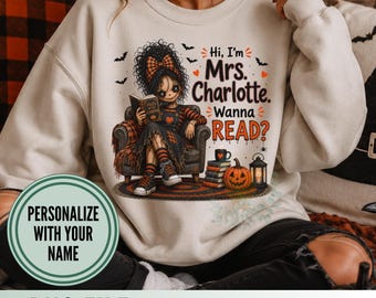 Personalized Halloween Teacher Shirt Custom Name Spooky Classroom Reading Book Lover Educator Fall Graphic Tee