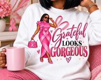 Breast Cancer Awareness PNG Bundle, Pink Ribbon Black Women, Survivor Support Fashion Clipart Collection