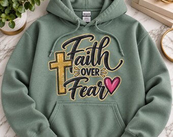 Faith Over Fear PNG, Christian Shirt Design, Jesus Faith Digital Download, Cross Sublimation Design, Dtf Dtg Printable, Religious Clipart