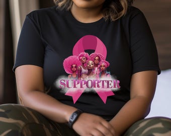 Breast Cancer Awareness Shirt Gift for Breast Cancer Survivors and Supporters Afro Pink Hair Breast Cancer Awareness Tee Black Women Inspire