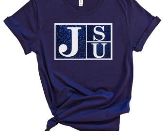 JSU HBCU 1877 Thee I Love Glitter Block Letters T-Shirt Jackson State University Inspired Navy or Red Tee College Spirit Shirt Alumni