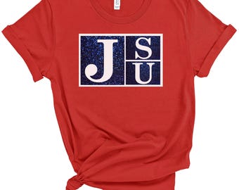 JSU HBCU 1877 Thee I Love Glitter Block Letters T-Shirt Jackson State University Inspired Navy or Red Tee College Spirit Shirt Alumni