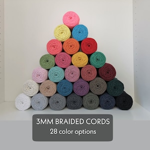 3mm BRAIDED COTTON CORD, Macrame String, Macrame Cotton Cord, Braided Cotton Twine, Bracelet, Jewellery Making, Diy Craft Supply, 28 Colors