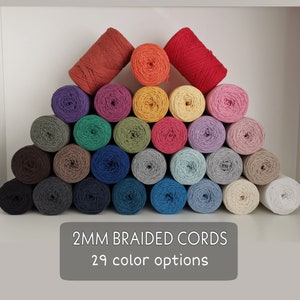 2mm BRAIDED COTTON CORD, Macrame String, Macrame Cotton Cord, Braided Cotton Twine, Bracelet, Jewellery Making, Diy Craft Supply, 29 Colors