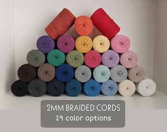 2mm BRAIDED COTTON CORD, Macrame String, Macrame Cotton Cord, Braided Cotton Twine, Bracelet, Jewellery Making, Diy Craft Supply, 29 Colors