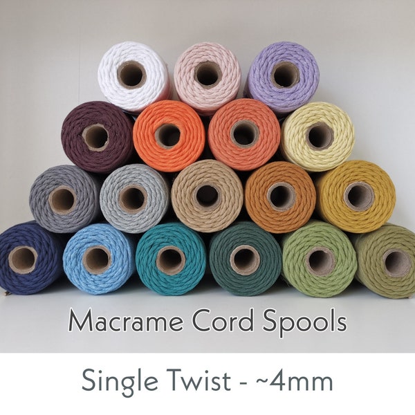 4mm Single Twist Spools | Single Twist Macrame String | Macrame Cotton Cord | Twisted Cotton Rope | Macrame Spools | DIY Macrame Strings