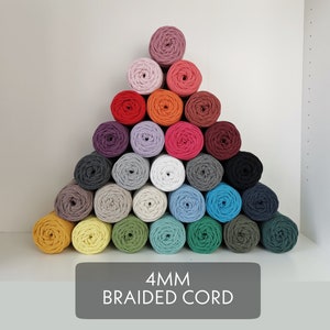 4mm BRAIDED COTTON CORD, Macrame String, Macrame Cotton Cord, Braided Cotton Twine, Bracelet, Jewellery Making, Diy Craft Supply, 29 Colors