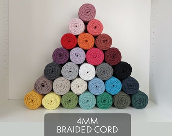 4mm BRAIDED COTTON CORD, Macrame String, Macrame Cotton Cord, Braided Cotton Twine, Bracelet, Jewellery Making, Diy Craft Supply, 29 Colors