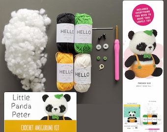 KIT CROCHET AMIGURUMI Kit amigurumi bricolage « Little Panda Peter », modèle au crochet Amigurumi - grand jouet au crochet, cadeau d'apprentissage du crochet Amigurumi