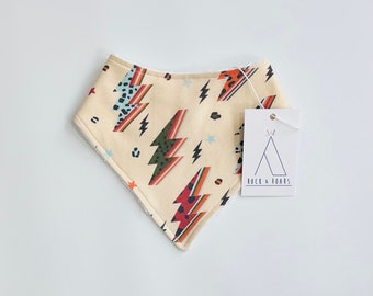 Bandana Dribble Bib - Baby/Toddler - Animal lightning bolts print - Unisex baby gift - Organic jersey cotton/bamboo towelling