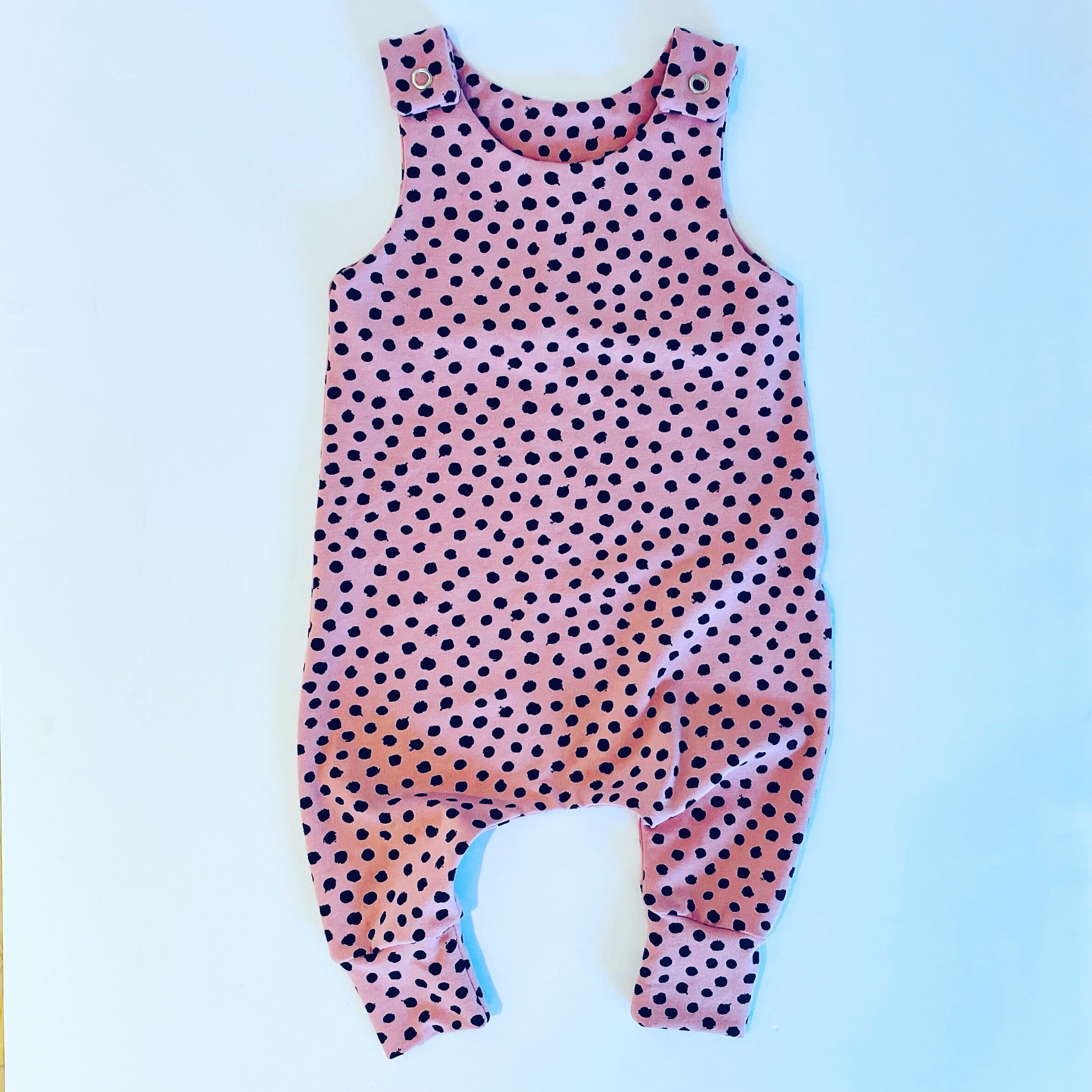 Full-length harem romper Baby/Toddler Pink dots organic loose fit  comfortable clothing Baby shower gift first birthday gift