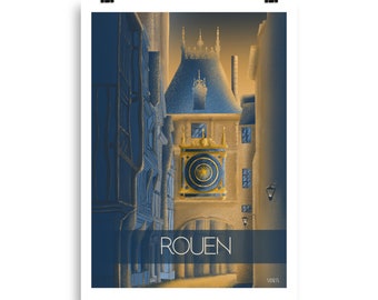 Rouen - The big clock vintage poster