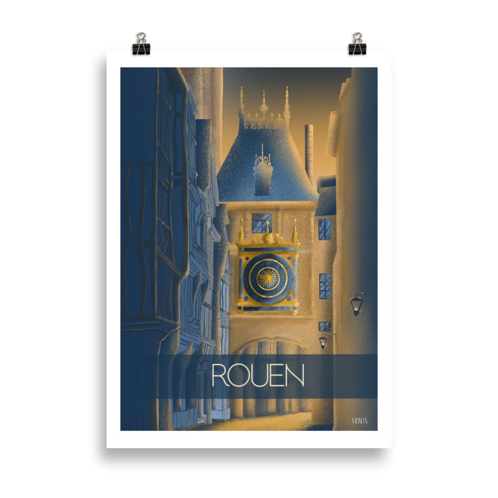 Affiche Vintage et Décorative Du Gros Horloge de La Ville Rouen