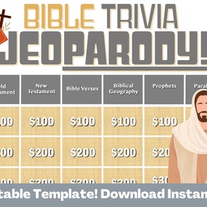 Bible JEOPARODY, Bible Jeoparody Template, Biblical Trivia Questions, Editable Jeoparody, Jesus Trivia, Bible Study Trivia, Youth Group Game