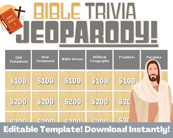 Bible JEOPARODY, Bible Jeoparody Template, Biblical Trivia Questions, Editable Jeoparody, Jesus Trivia, Bible Study Trivia, Youth Group Game